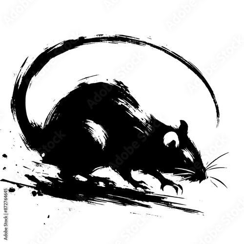 cat, mouse in illustration in brush stroke painting