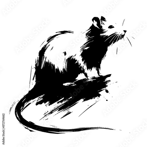 cat, mouse in illustration in brush stroke painting