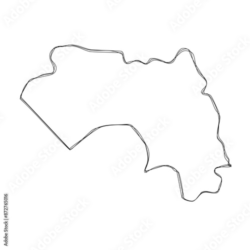 Guinea country simplified map.Thin triple pencil sketch outline isolated on white background. Simple vector icon