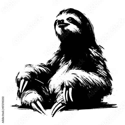 Sloth in illustration in brush stroke painting