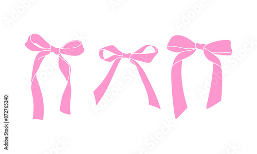 Set of pink bows. Silhouette ribbons ties. Wedding Birthday Party Decorations. 