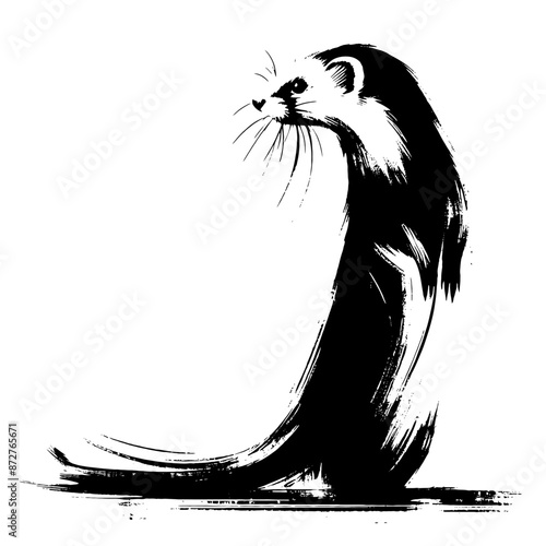 Weasel in illustration in brush stroke painting