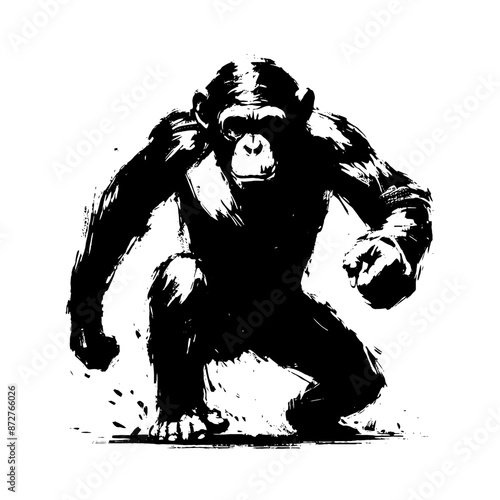 monkey; chimpanzee; monkey in illustration in brush stroke painting