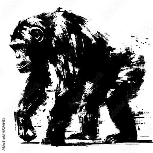 monkey; chimpanzee; monkey in illustration in brush stroke painting