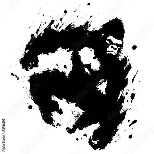 gorilla; monkey in illustration in brush stroke painting