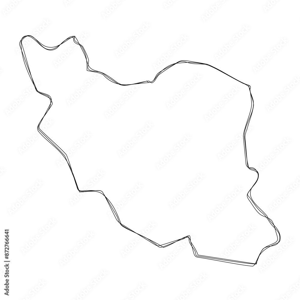 Iran country simplified map.Thin triple pencil sketch outline isolated on white background. Simple vector icon Iran country simplified map.Thin triple pencil sketch outline isolated on white background. Simple vector icon