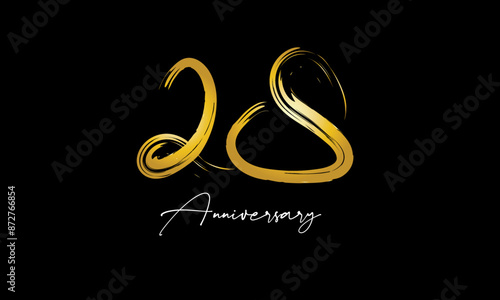 Number 28 Anniversary Handwriting Gold Abstract Logo photo