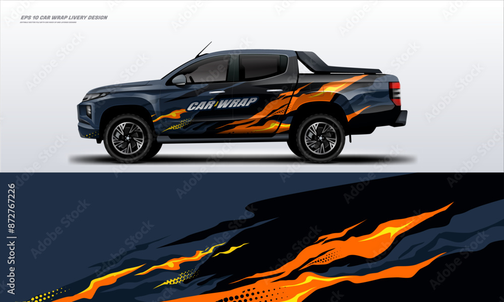 Fototapeta premium Fire design Sporty Racing Car wrap livery design. vinyl sticker design in vector file