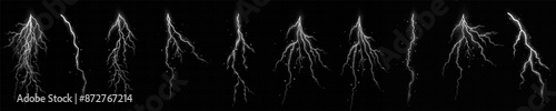 Lightning. Thunder storm realistic lightning. Bright light effects. Lightning bolt set Magic and bright light effects. Vector illustration	