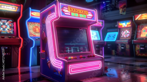 Neon Retro Arcade Game Character Sign Radiating Vibrant Lights and Nostalgia © imagincy