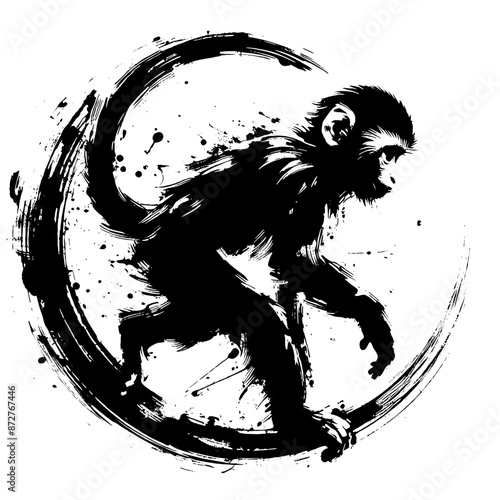 monkey in illustration in brush stroke painting