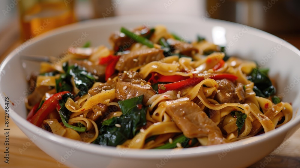 Egg noodle stir fry with pork and veggies Egg noodle stir fry with pork and veggies