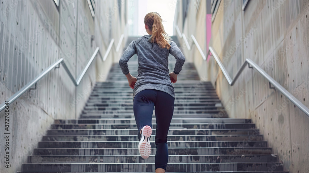 Back View of Sporty Lady Running Up the Stairs Outdoors, Fitness Motivation, Athletic Woman Exercising, Outdoor Workout, Healthy Lifestyle, Cardio Training, Urban Fitness Scene, Determined Runner, Act Back View of Sporty Lady Running Up the Stairs Outdoors, Fitness Motivation, Athletic Woman Exercising, Outdoor Workout, Healthy Lifestyle, Cardio Training, Urban Fitness Scene, Determined Runner, Act