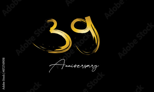 Number 39, Anniversary Handwriting Gold Abstract Logo photo