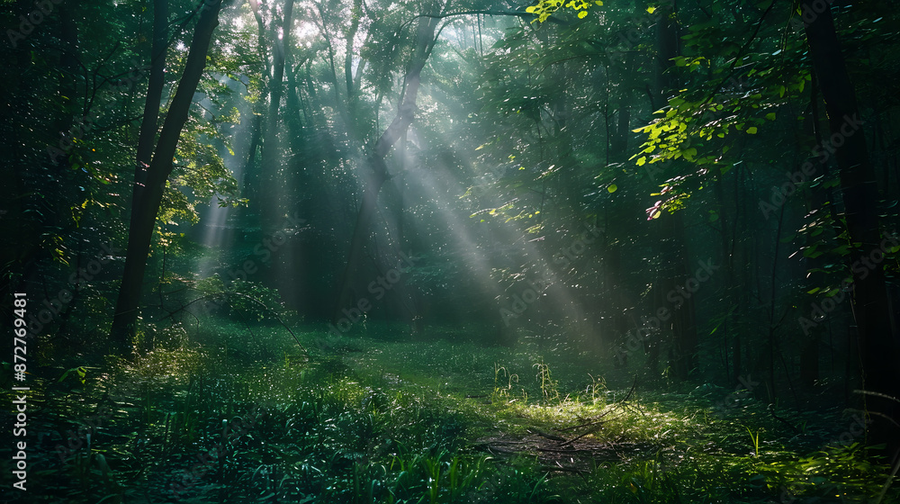 Fototapeta premium A bright sunny day in a park with trees and grass