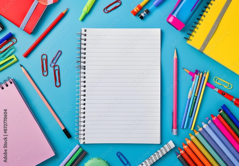 Blank Notebook Paper With Colorful School Supplies Blank Notebook Paper With Colorful School Supplies