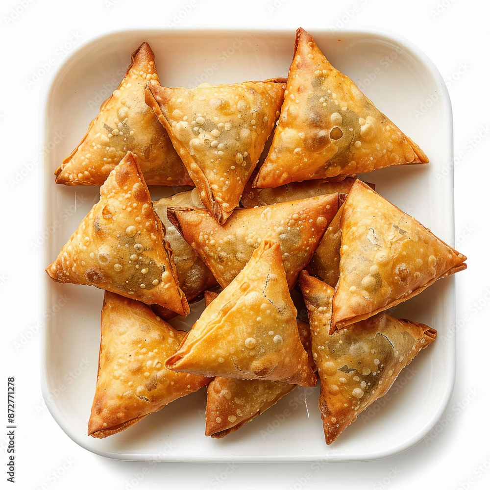 top view of indian snack samosa in plate top view of indian snack samosa in plate