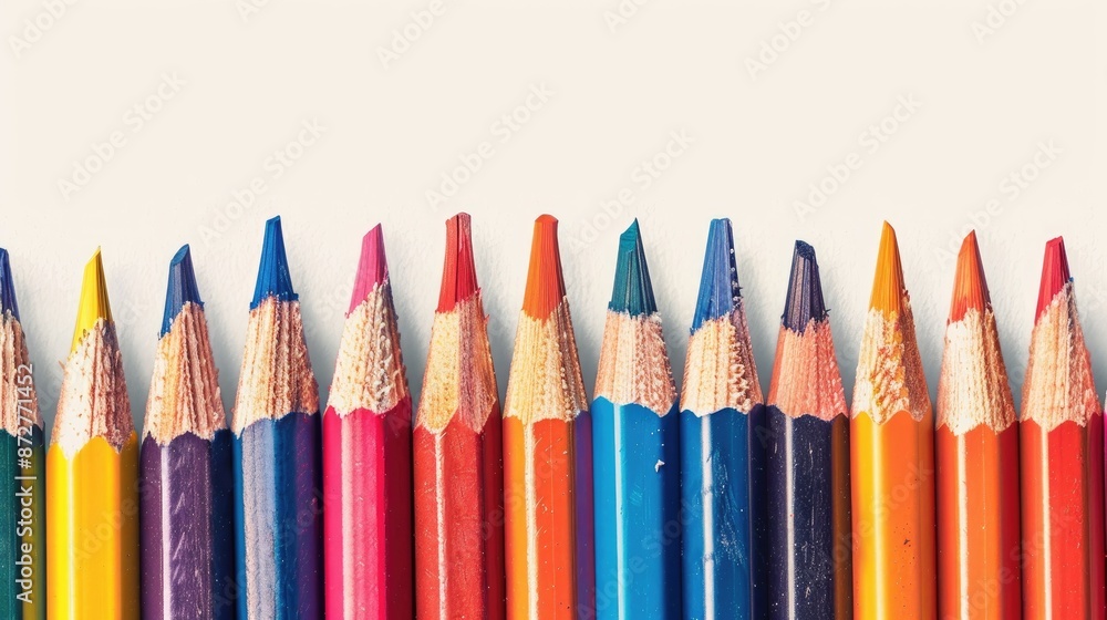 Vibrant colored pencils on blank backdrop Vibrant colored pencils on blank backdrop