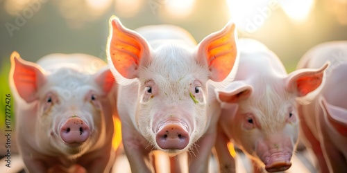 Feeding Pigs in a Contemporary Farm for Lard and Meat Production. Concept Pig Feeding, Contemporary Farming, Lard Production, Meat Production, Livestock Management