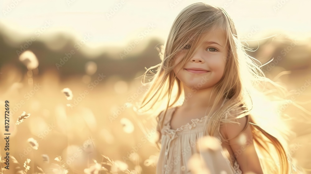 Cute little girl smiling in a field of wheat Cute little girl smiling in a field of wheat