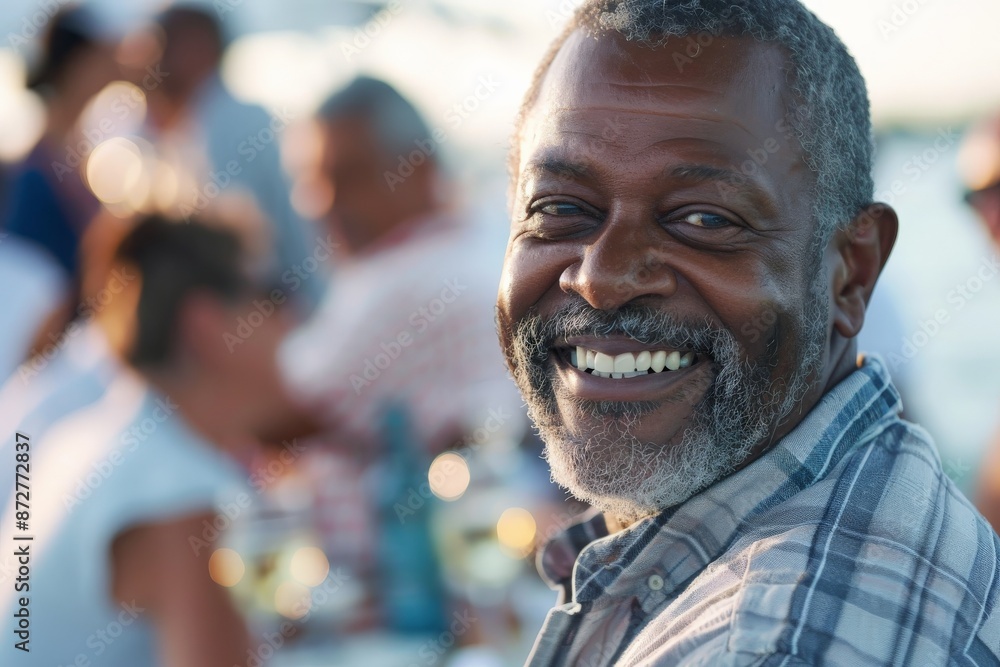 A man in a plaid shirt attends an outdoor social event, surrounded by other attendees, in a setting that captures the essence of leisure and social interaction amid a scenic backdrop. A man in a plaid shirt attends an outdoor social event, surrounded by other attendees, in a setting that captures the essence of leisure and social interaction amid a scenic backdrop.