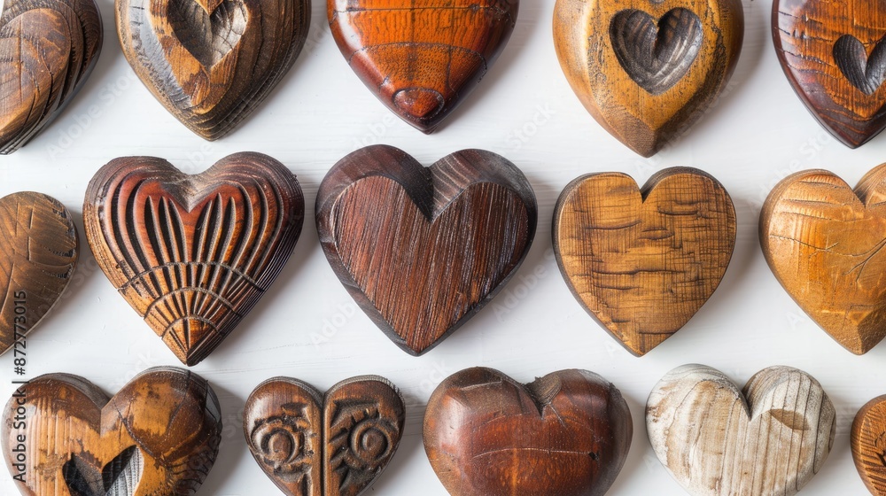 Antique heart shaped wooden items on a white background Antique heart shaped wooden items on a white background