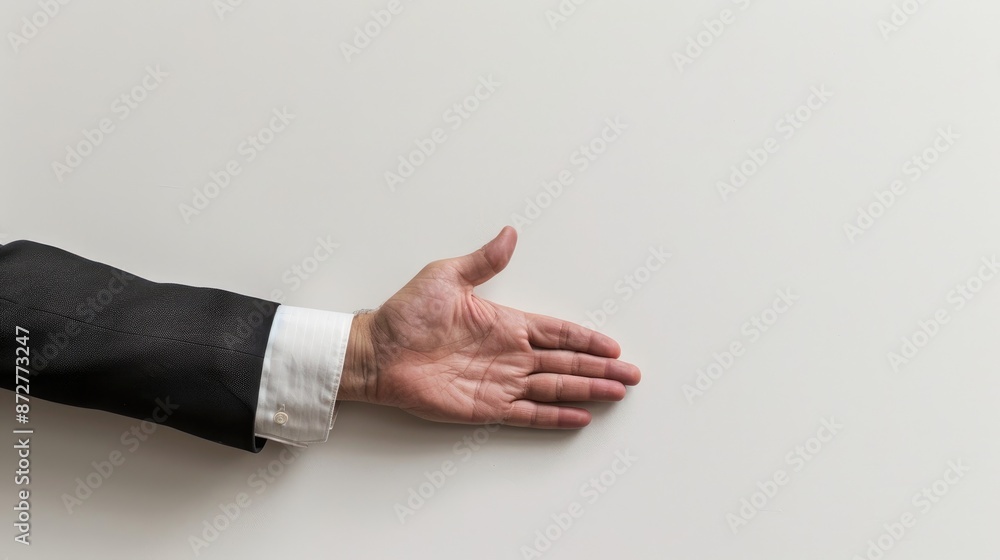 Fototapeta premium Businessman s hand on a white backdrop
