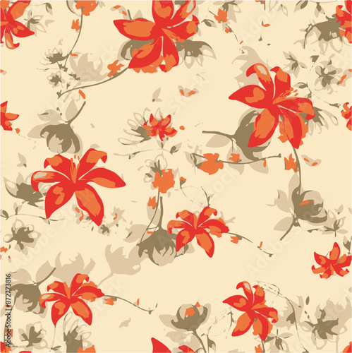 Big flowers pattern, upscale floral pattern. graphical textures floral, trendy colors pattern , flowers background with leaves. vector illustration.