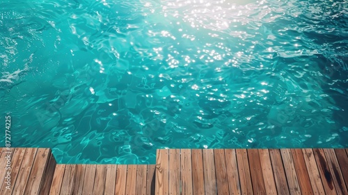 Deck next to pool with turquoise water and space for text © AkuAku