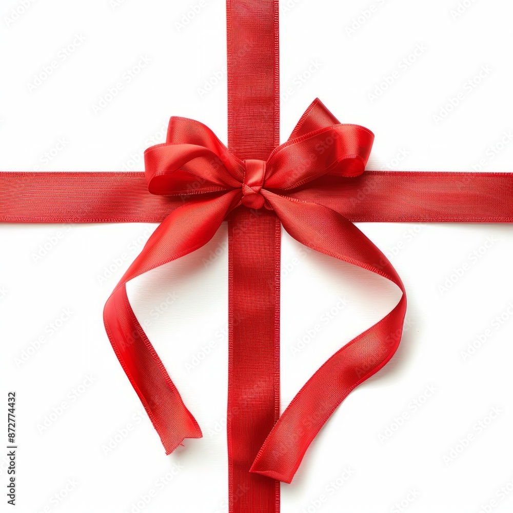 Red Ribbon With Bow on White Background Red Ribbon With Bow on White Background
