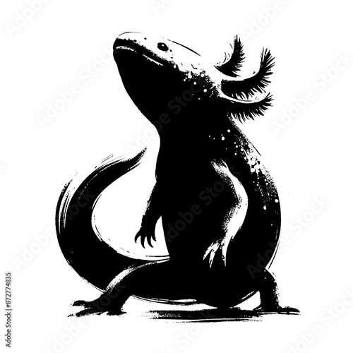 Axolotl in illustration in brush stroke painting