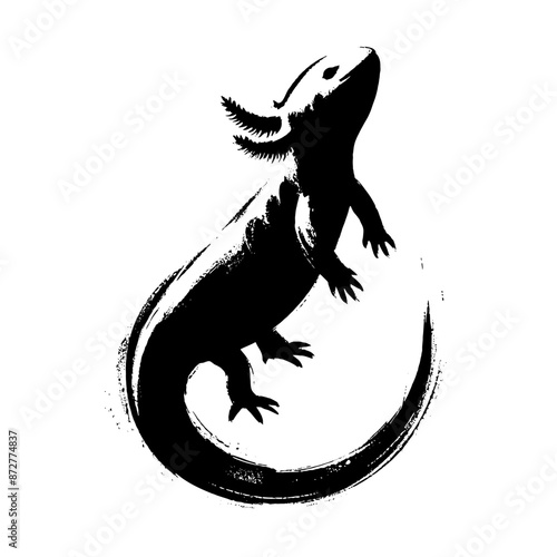 Axolotl in illustration in brush stroke painting