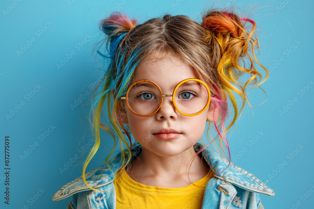 Trendy Kid with Colorful Hair and Round Glasses.. Trendy Kid with Colorful Hair and Round Glasses..
