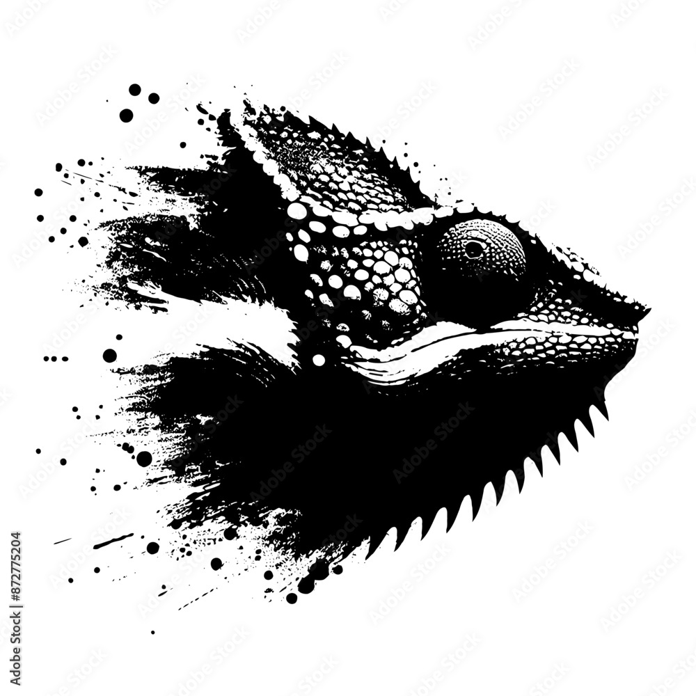 Obraz premium Chameleon in illustration in brush stroke painting
