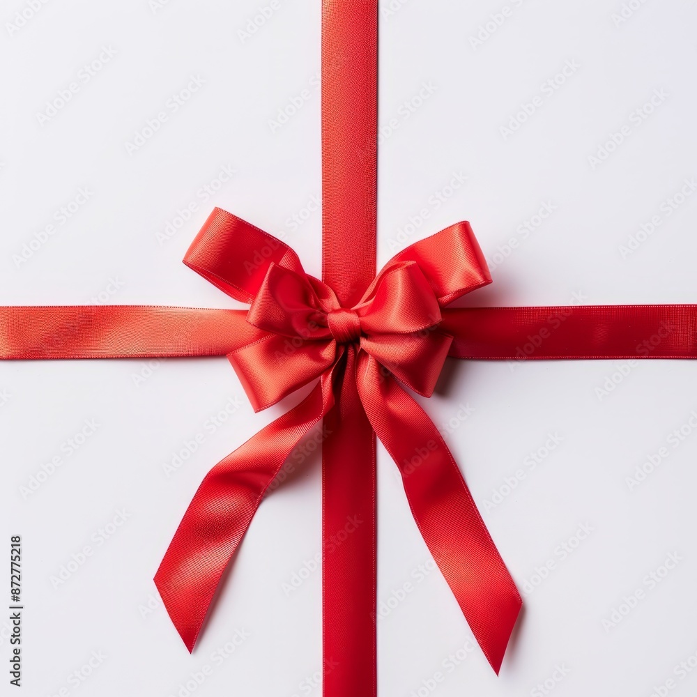 Red Ribbon Wrapped Around White Gift Box Red Ribbon Wrapped Around White Gift Box