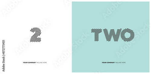 Number or Digit 2 two, with line effect editable vector.
