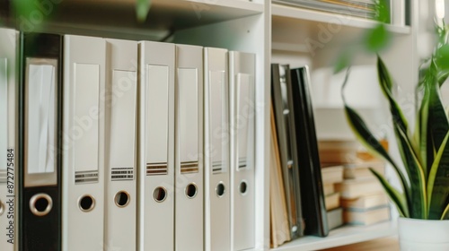 Organized white folders on shelf with space for copying