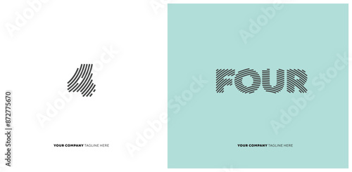 Number or Digit 4 four, with line effect editable vector.
