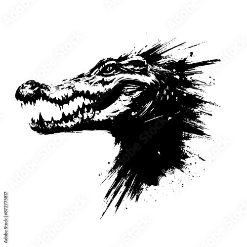 Crocodile in illustration in brush stroke painting