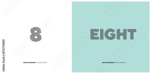 Number or Digit 8 eight, with line effect editable vector.
