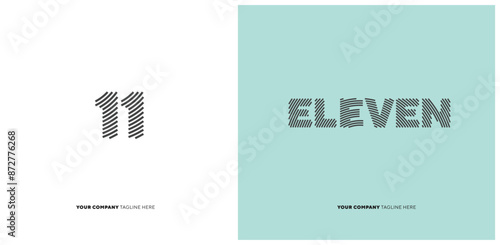 Number or Digit 11 eleven, with line effect editable vector.
