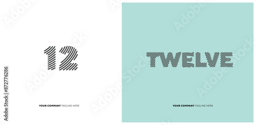 Number or Digit 12 twelve, with line effect editable vector.
