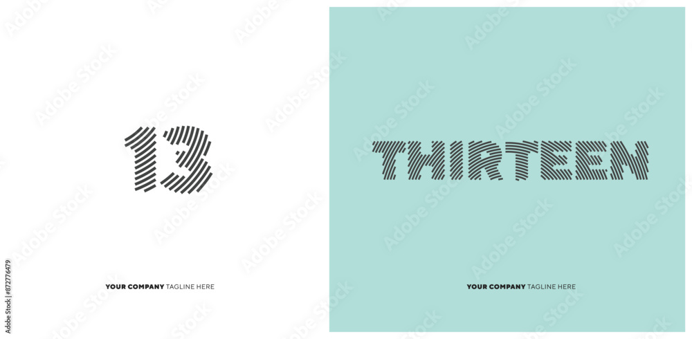 Fototapeta premium Number or Digit 13 thirteen, with line effect editable vector. 