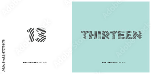 Number or Digit 13 thirteen, with line effect editable vector.
