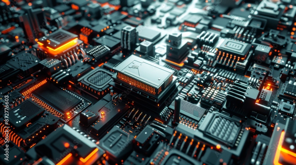 Abstract Circuit Board with Orange Glowing Lights. Abstract Circuit Board with Orange Glowing Lights.