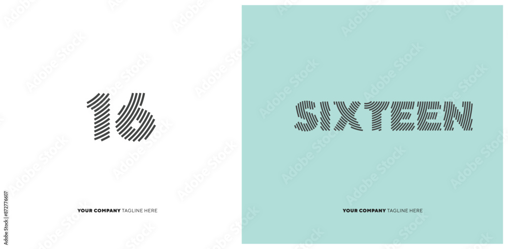 Fototapeta premium Number or Digit 16 sixteen, with line effect editable vector. 