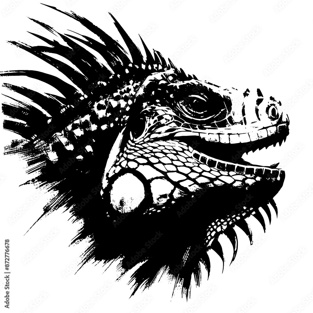 Obraz premium Iguana in illustration in brush stroke painting