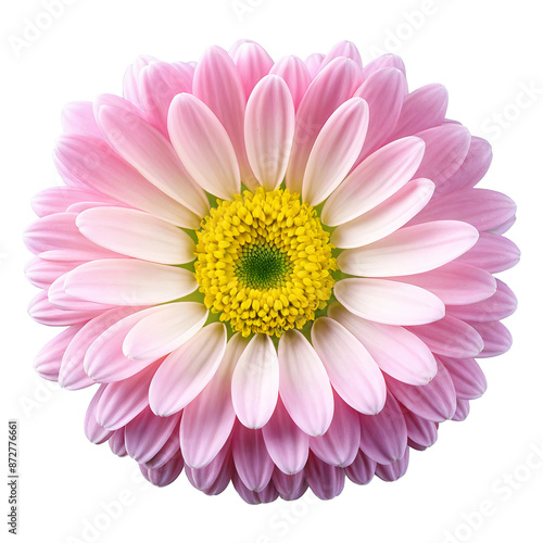 Pink chrysanthemum dense layers of curved petals ombre effect from light pink edges to darker. Flowers isolated on transparent background