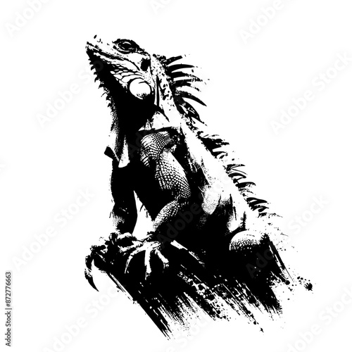 Iguana in illustration in brush stroke painting