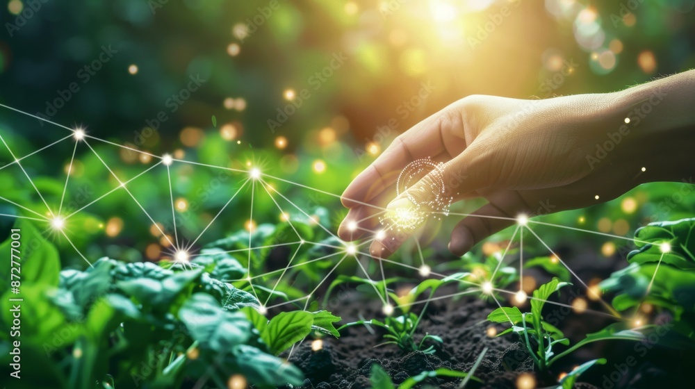 Fototapeta premium Artificial intelligence is used in the management of sensor data gathering and artificial intelligence is used in smart digital agriculture technologies to regulate crop growth and harvest quality.
